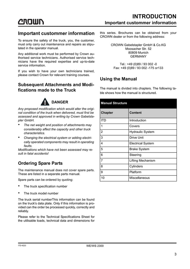 Crown ws2300 series forklift parts catalogue manual PDF