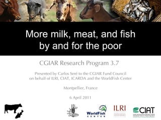 More milk, meat, and fish by and for the poor CGIAR Research Program 3.7 Presented by Carlos Ser é  to the CGIAR Fund Council on behalf of ILRI, CIAT, ICARDA and the WorldFish Center Montpellier, France 6 April 2011 