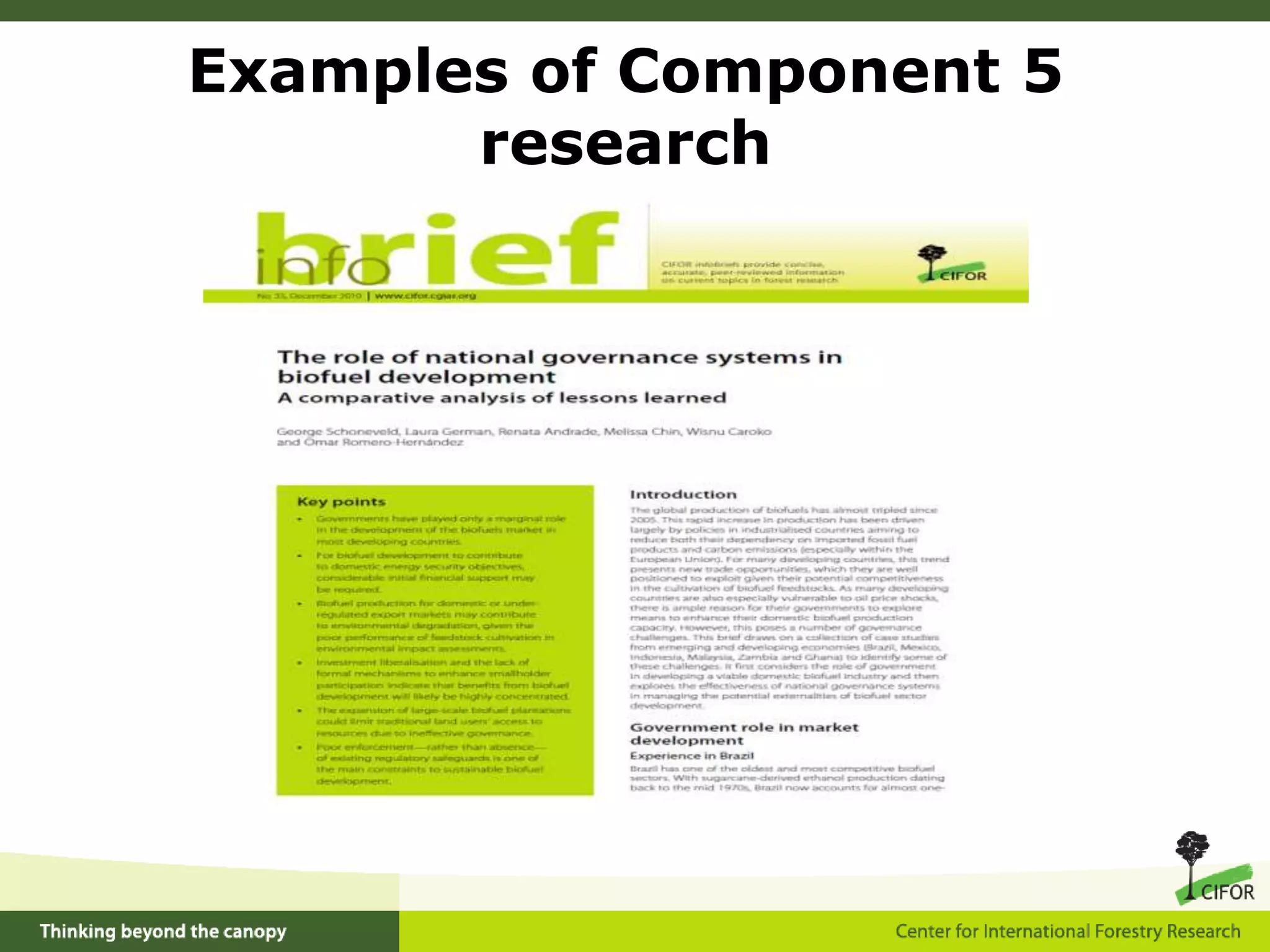 Understanding synergies between climate change mitigation and adaptationLinks between CRP6 and CRP 7Theme 1Theme 2Theme 3Theme 3Theme 1 and 2Theme 4MitigationAdaptationMitigation-adaptation synergiesPro-poor CC mitigationAdaptation to progressive CC and through managing climate riskIntegration for decision makingCRP6, Component 4CRP 7Lessons from mitigation & forest: application to agricultureAgriculture as a driver of deforestationLandscape approach to mitigation, including MRV, inst. arrangements, etcIntegrated approach to adaptation and mitigation in landscapes and policiesData, approaches, tools and methods for adaptationLandscape and multi sectoral approach to adaptation