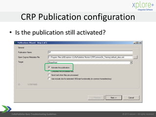 CoRePublisher Basic Troubleshooting Guidelines
• Is the publication still activated?
CRP Publication configuration
 