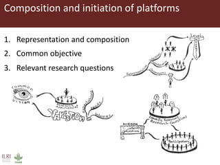 Composition and initiation of platforms
1. Representation and composition
2. Common objective
3. Relevant research questions
 