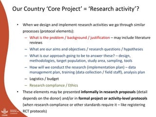 Enhancing quality of research 4 development: Initial ideas for design and implementation of the integrated core projects