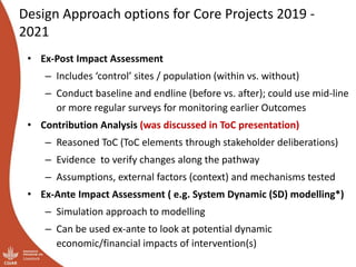 Options for design approaches for evaluation: Initial ideas for design and implementation of the integrated core projects