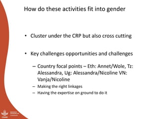 Gender and social equity Initial ideas for integrated core project