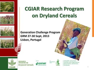 1
CGIAR Research Program
on Dryland Cereals
Generation Challenge Program
GRM 27-30 Sept, 2013
Lisbon, Portugal
 