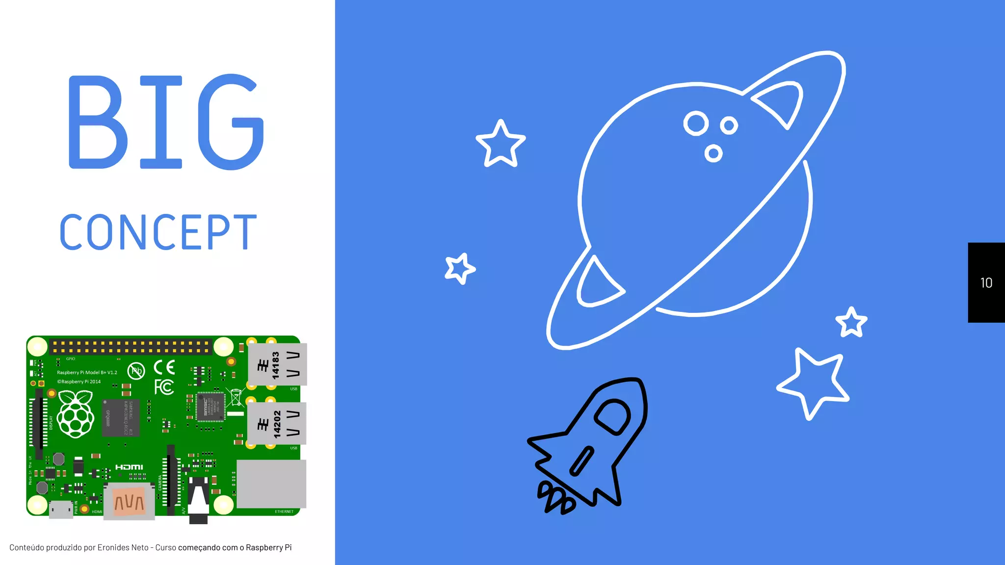Conteúdo produzido por Eronides Neto - Curso começando com o Raspberry PiConteúdo produzido por Eronides Neto - Curso começando com o Raspberry Pi
BIG
CONCEPT
10
 