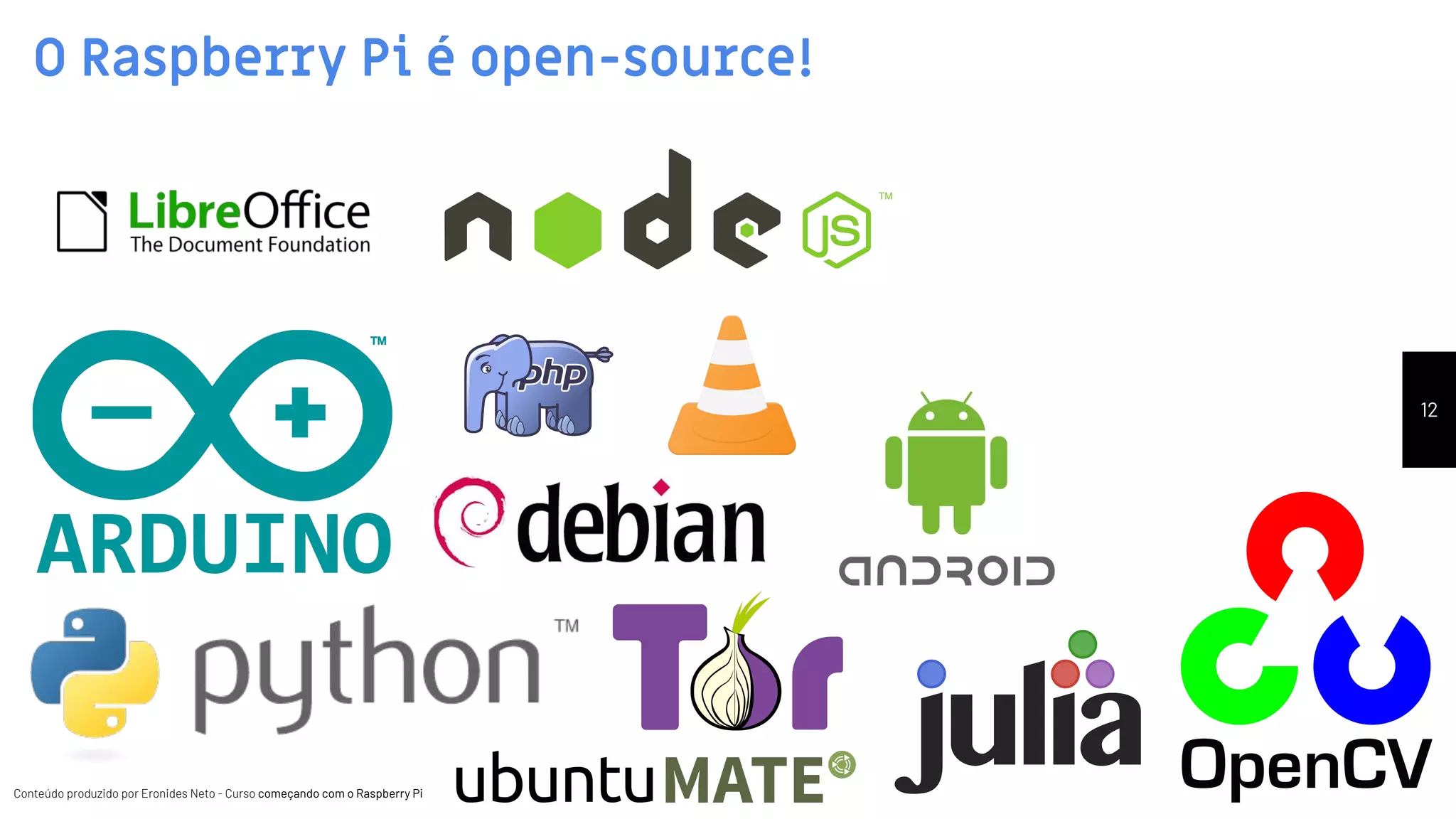 Conteúdo produzido por Eronides Neto - Curso começando com o Raspberry PiConteúdo produzido por Eronides Neto - Curso começando com o Raspberry Pi
O Raspberry Pi é open-source!
12
 