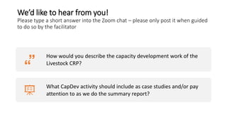 Capacity development and scaling for the Livestock CRP: Past, present and future