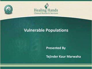 Vulnerable Populations
Presented By
Tejinder Kaur Marwaha
 