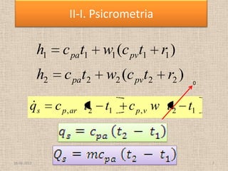 0
18-06-2013 7
II-I. Psicrometria
12,12, ttwcttcq vparps

)(
)(
22222
11111
rtcwtch
rtcwtch
pvpa
pvpa
 