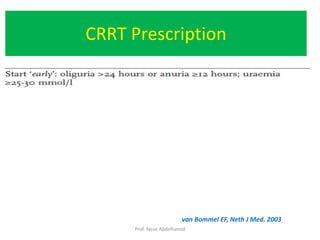 CRRT Prescription
van Bommel EF, Neth J Med. 2003
Prof. Yasse Abdelhamid
 