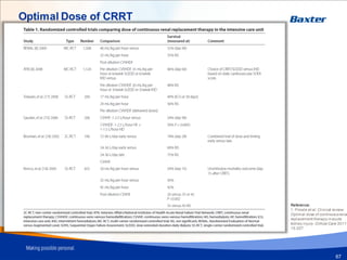 Optimal Dose of CRRT
Reference:
1. Prowle et al. Clinical review:
Optimal dose of continuousrena
replacement therapy inacute
kidney injury. Critical Care 2011,
15:207
67
 