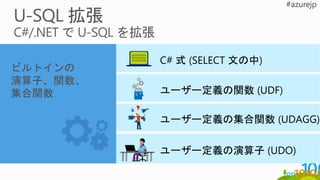 ビルトインの
演算子、関数、
集合関数
C# 式 (SELECT 文の中)
ユーザー定義の集合関数 (UDAGG)
ユーザー定義の関数 (UDF)
ユーザー定義の演算子 (UDO)
 