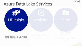 HDInsight Analytics Store
Hadoop as a Services
Big Data Query
as a Services
容量無制限
Raw Data
アクセスコントロー
ル
 