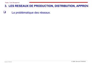 Supply Chain Management
Cabinet TANOUS © 2009 Bernard TANOUS
 La problématique des réseaux.
3. LES RESEAUX DE PRODUCTION, DISTRIBUTION, APPROV.
 