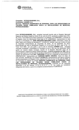 Contrato adjudicado por Pdvsa Petrocarabobo a CARBER C.A. 02/05/2017