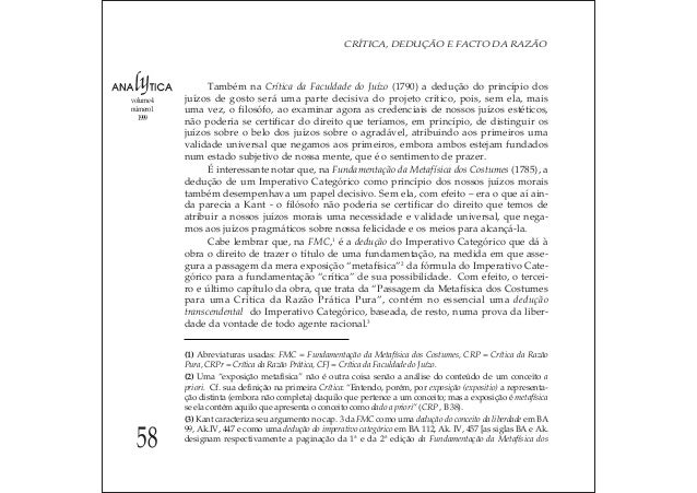 Crítica, dedução e facto da razão. guido antônio de