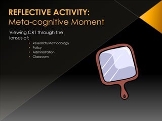INTERACTIVE ACTIVITY:“Changing The Lens”Viewing CRT through the lenses of:Research/Methodology