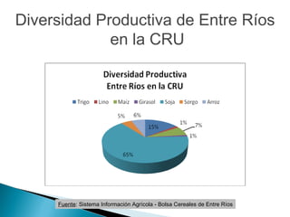Fuente : Sistema Información Agrícola - Bolsa Cereales de Entre Ríos Diversidad Productiva de Entre Ríos en la CRU 