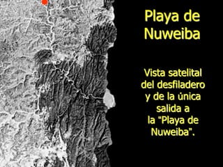 Playa de
Nuweiba
Vista satelital
del desfiladero
y de la única
salida a
la “Playa de
Nuweiba”.
 