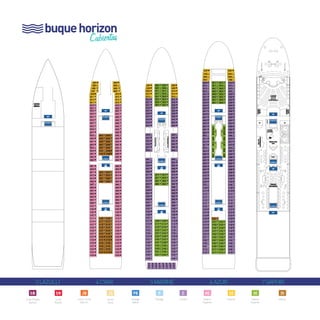 CAFE PLAZA / TIBU CLUB / CASINO MONTE CARLO / VIDEO JUEGOS / TEATRO BROADWAY 
Platinum 
Sapphire 
OFICINA DE EXCURSIONES / RENDEZ VOUS CAFE / SALON DE CONFERENCIAS / GALERIA DE FOTOS / TEATRO BROADWAY 
RECEPCION 
buque horizon 
Cubiertas 
Golden 
Fantasy 
Palm 
Diamond 
LIFT 
CONFERENCIAS 
LIFT 
CAFE PLAZA / TIBU CLUB / CASINO MONTE CARLO / VIDEO JUEGOS / TEATRO BROADWAY 
Platinum 
Sapphire 
OFICINA DE EXCURSIONES / RENDEZ VOUS CAFE / SALON DE CONFERENCIAS / GALERIA DE FOTOS / TEATRO BROADWAY 
RECEPCION 
11 
10 
9 
7 8 
6 
Golden 
Fantasy 
Palm 
Diamond 
5 Coral 
Bronze 
LE GRAND 
THEATRE 
SALA DE 
ESPECTÁCULOS 
LIFT 
RENDEZ VOUS 
CAFE 
LIFT 
CONFERENCIAS 
LIFT 
CAFE PLAZA / TIBU CLUB / CASINO MONTE CARLO / VIDEO JUEGOS / TEATRO BROADWAY 
Platinum 
Sapphire 
ZOOM DISCOTECA / BIBLIOTECA / CHURCHILL´S BAR / SALA DE CARTAS / TIENDAS / ESP@CIO INTERNET 
OFICINA DE EXCURSIONES / RENDEZ VOUS CAFE / SALON DE CONFERENCIAS / GALERIA DE FOTOS / TEATRO BROADWAY 
RECEPCION 
11 
10 
9 
7 8 
6 
Golden 
Fantasy 
Palm 
Diamond 
5 Coral 
Bronze 
LE GRAND 
THEATRE 
SALA DE 
ESPECTÁCULOS 
LIFT 
RENDEZ VOUS 
CAFE 
LIFT 
CONFERENCIAS 
LIFT 
LE GRAND 
THEATRE 
SALA DE 
ESPECTÁCULOS 
LIFT 
RENDEZ VOUS 
CAFE 
3 LAZULLI 4 CYAN 5 MARINE 6 AZUR 7 SAPHIR 
LIFT 
LIFT 
LIFT 
LIFT 
CENTRO 
MÉDICO 
CENTRO MEDICO 
RESTAURANTE CONDESA 
PISCINAS / BAR MIRAMAR 
CARTAS / TIENDAS / ESP@CIO INTERNET 
11 
10 
9 
7 8 
6 
5 Coral 
4 
Bronze 
3 Aqua 
BUFFET PANORAMA 
RECEPCIÓN 
EXCURSIONES 
LIFT 
LIFT 
LIFT 
LIFT 
LIFT 
LIFT 
LIFT 
LIFT 
CENTRO 
MÉDICO 
CENTRO MEDICO 
ESP@CIO INTERNET RESTAURANTE CONDESA 
PISCINAS / BAR MIRAMAR 
ZOOM DISCOTECA / BIBLIOTECA / CHURCHILL´S BAR / SALA DE CARTAS / TIENDAS / ESP@CIO INTERNET 
4 
3 Aqua 
THE GRILL / BUFFET PANORAMA 
BAR 
CONDESA 
RESTAURANT 
SALA DE 
GALERÍA 
DE FOTOS 
INTERNET 
CENTER 
INTERNET 
CENTER 
HANDICAPPED 
WC WC 
RECEPCIÓN 
EXCURSIONES 
LIFT 
LIFT 
LIFT 
LIFT 
LIFT 
LIFT 
LIFT 
LIFT 
LIFT 
LIFT 
CENTRO 
MÉDICO 
CENTRO MEDICO 
ESP@CIO INTERNET RESTAURANTE CONDESA 
PISCINAS / BAR MIRAMAR 
ZOOM DISCOTECA / BIBLIOTECA / CHURCHILL´S BAR / SALA DE CARTAS / TIENDAS / ESP@CIO INTERNET 
4 
3 Aqua 
THE GRILL / BUFFET PANORAMA 
BAR 
CONDESA 
RESTAURANT 
SALA DE 
GALERÍA 
DE FOTOS 
INTERNET 
CENTER 
INTERNET 
CENTER 
HANDICAPPED 
WC WC 
RECEPCIÓN 
EXCURSIONES 
LIFT 
LIFT 
LIFT 
LIFT 
LIFT 
LIFT 
LIFT 
LIFT 
LIFT 
ESP@CIO INTERNET RESTAURANTE CONDESA 
12 
11 
10 
9 
7 8 
6 
3 5 4 
SAUNA / SPA DEL MAR / GIMNASIO THE GRILL / BUFFET PANORAMA 
BAR 
CONDESA 
RESTAURANT 
SALA DE 
GALERÍA 
DE FOTOS 
INTERNET 
CENTER 
INTERNET 
CENTER 
HANDICAPPED 
WC WC 
LIFT 
LIFT 
LIFT 
LIFT 
LIFT 
SB 
Suite Royale 
Balcon 
SR 
Suite 
Royale 
JB 
Junior Suite 
Balcon 
JS 
Junior 
Suite 
DI 
Interior 
HI 
Interior 
Superior 
DE 
Exterior 
HE 
Exterior 
Superior 
C 
Confort 
PB P 
Prestige Prestige 
Balcon 
 