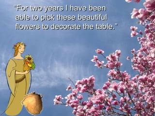 “ For two years I have been able to pick these beautiful flowers to decorate the table.” 
