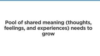 Pool of shared meaning (thoughts,
feelings, and experiences) needs to
grow
 