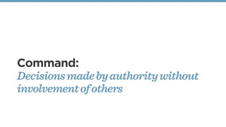 Command:
Decisionsmadebyauthoritywithout
involvementofothers
 