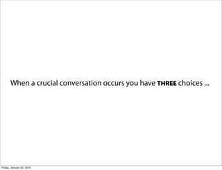 When a crucial conversation occurs you have THREE choices ...




Friday, January 22, 2010
 