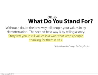 OK, so
                           What Do You Stand For?
         Without a doubt the best way tell people your values in ...