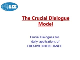 The Crucial Dialogue
Model
Crucial Dialogues are
‘daily’ applications of
CREATIVE INTERCHANGE
 