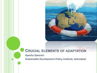 CRUCIAL ELEMENTS OF ADAPTATION
Ayesha Qaisrani
Sustainable Development Policy Institute, Islamabad
 