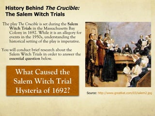 [object Object],[object Object],Source:  http://www.greatkat.com/03/salem2.jpg History Behind  The Crucible: The Salem Witch Trials What Caused the Salem Witch Trial Hysteria of 1692? 