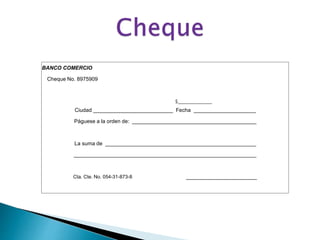BANCO COMERCIO
Cheque No. 8975909
$______________
Ciudad ___________________________ Fecha _____________________
Páguese a la orden de: __________________________________________
La suma de ___________________________________________________
______________________________________________________________
Cta. Cte. No. 054-31-873-8 ________________________
 