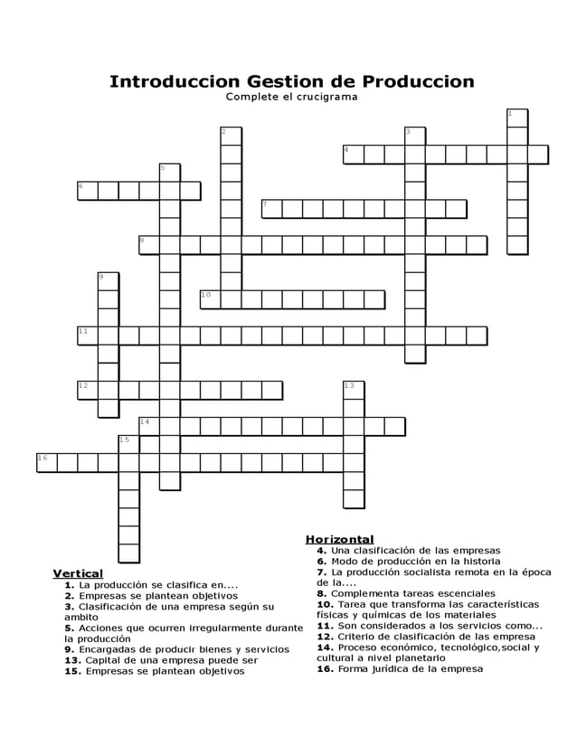 Crucigrama gestion de la produccion PDF