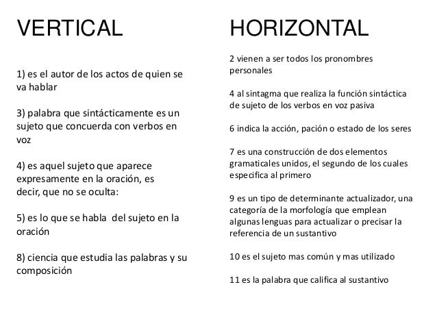 Crucigrama de la oración gramatical