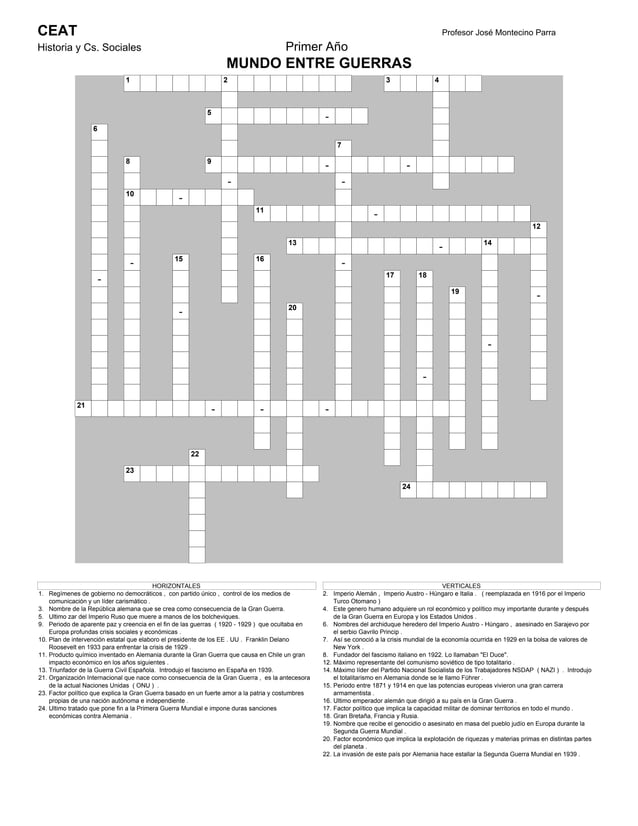 Crucigrama El Mundo Entre Guerras PDF Crucigrama El Mundo Entre Guerras PDF