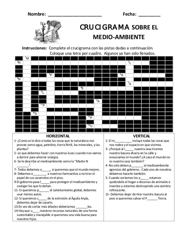 Resultado de imagen para crucigrama ambiental