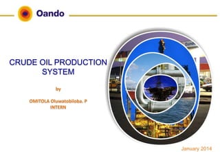 CRUDE OIL PRODUCTION
SYSTEM
by
OMITOLA Oluwatobiloba. P
INTERN
January 2014
 