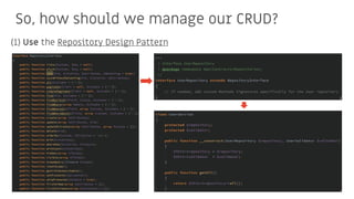 So, how should we manage our CRUD?
(1) Use the Repository Design Pattern
 