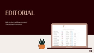 EDITORIAL
Side project or blog calendar.
The editorial calendar.
35
 