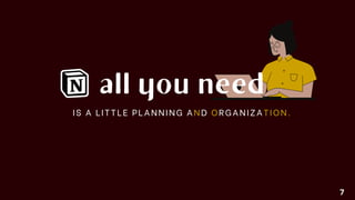 a l l y o u n e e d
IS A LITTLE PLANNING AND ORGANIZATION.
7
 
