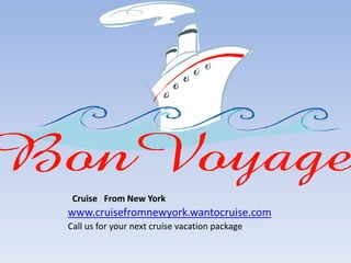Cruise From New York
www.cruisefromnewyork.wantocruise.com
Call us for your next cruise vacation package
 