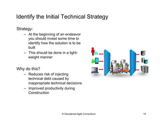 Identify the Initial Technical Strategy
Strategy:
–  At the beginning of an endeavor
you should invest some time to
identi...