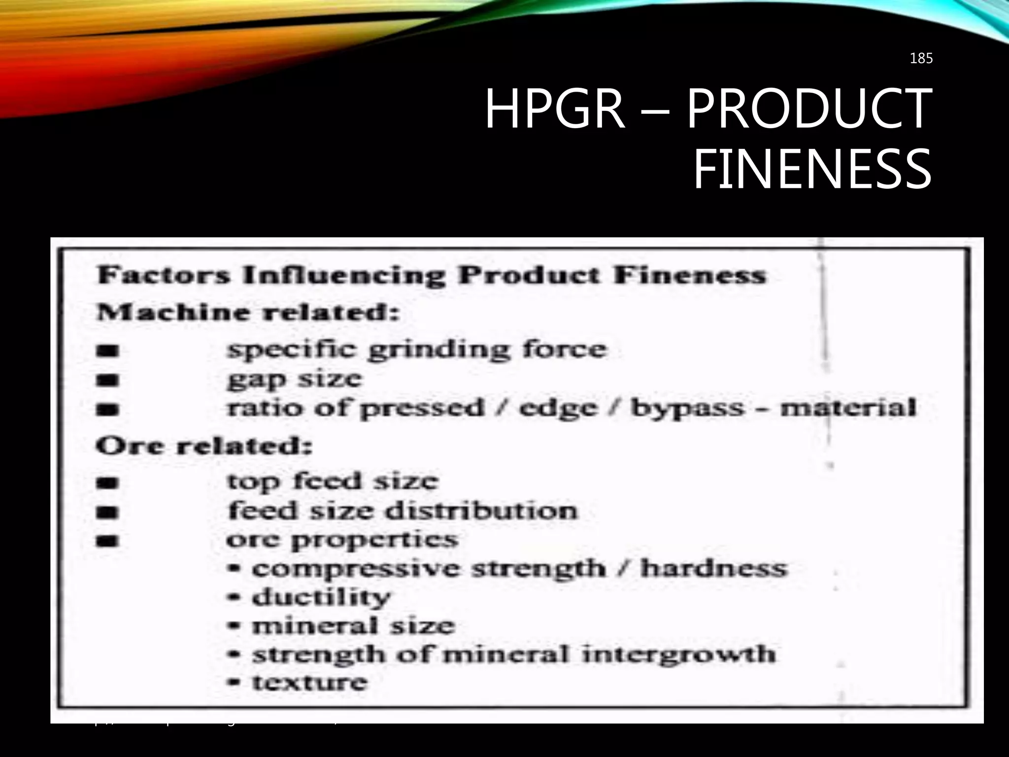 HPGR – PRODUCT
FINENESS
185
http://mineralprocessingconsultant.com/
 