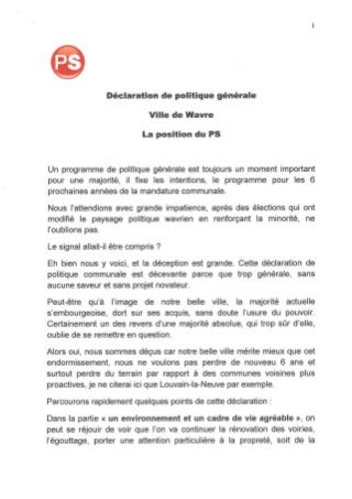 Déclaration politique communale : la réaction de Stéphane Crusnière (PS)