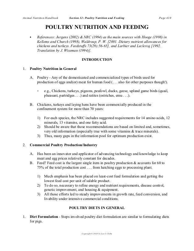 Poultry nutrition and feeding
