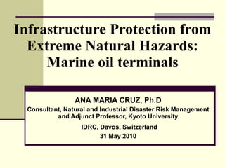 Infrastructure Protection from Extreme Natural Hazards: Marine oil terminals ANA MARIA CRUZ, Ph.D Consultant, Natural and Industrial Disaster Risk Management and Adjunct Professor, Kyoto University IDRC, Davos, Switzerland 31 May 2010 