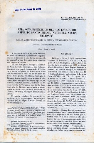 Cruz1982 revista brasileira de biologia424nova espécie de hyla do estado do espírito santo brasil