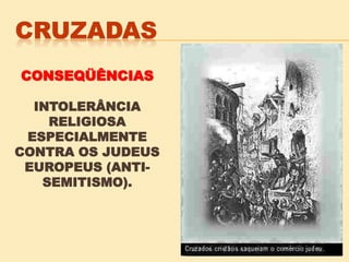 CONSEQÜÊNCIAS
INTOLERÂNCIA
RELIGIOSA
ESPECIALMENTE
CONTRA OS JUDEUS
EUROPEUS (ANTI-
SEMITISMO).
 